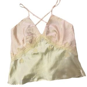 Vintage Blush Pink & Pastel Yellow Satin Lace Top